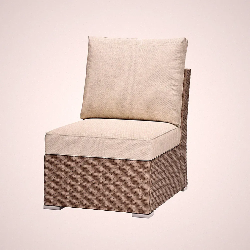 Aoodor Patio Armless Rattan Sofa Modular Sectional Wicker Couch with Cushions