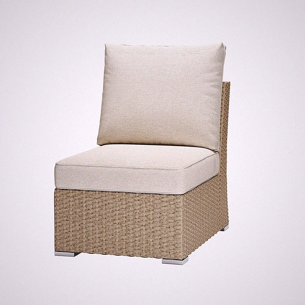 Aoodor Patio Armless Rattan Sofa Modular Sectional Wicker Couch with Cushions