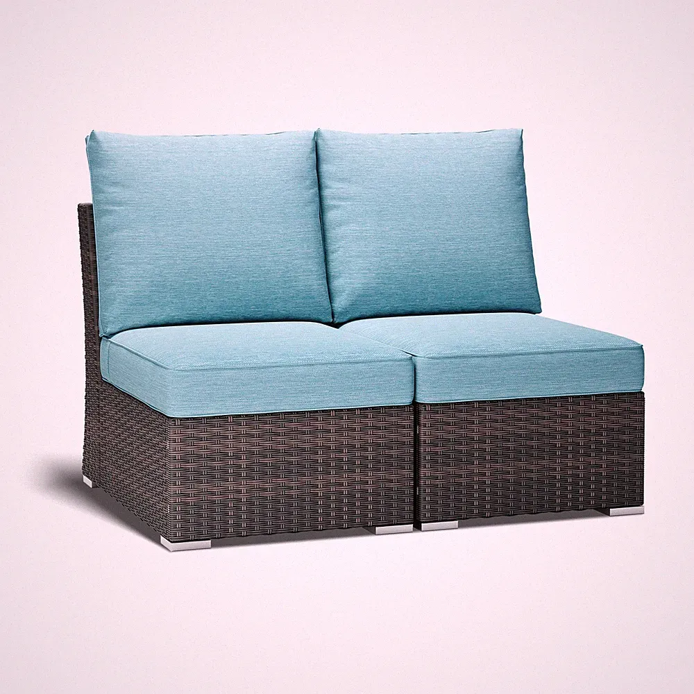 Aoodor Patio Armless Rattan Sofa Set Modular Sectional Wicker Couch w/ Cushions