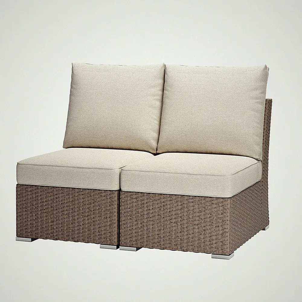 Aoodor Patio Armless Rattan Sofa Set Modular Sectional Wicker Couch w/ Cushions