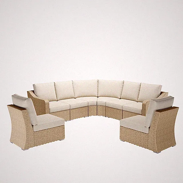 Aoodor Patio Curved Sectional Sofa Wicker Modular Corner Couch Furniture Set
