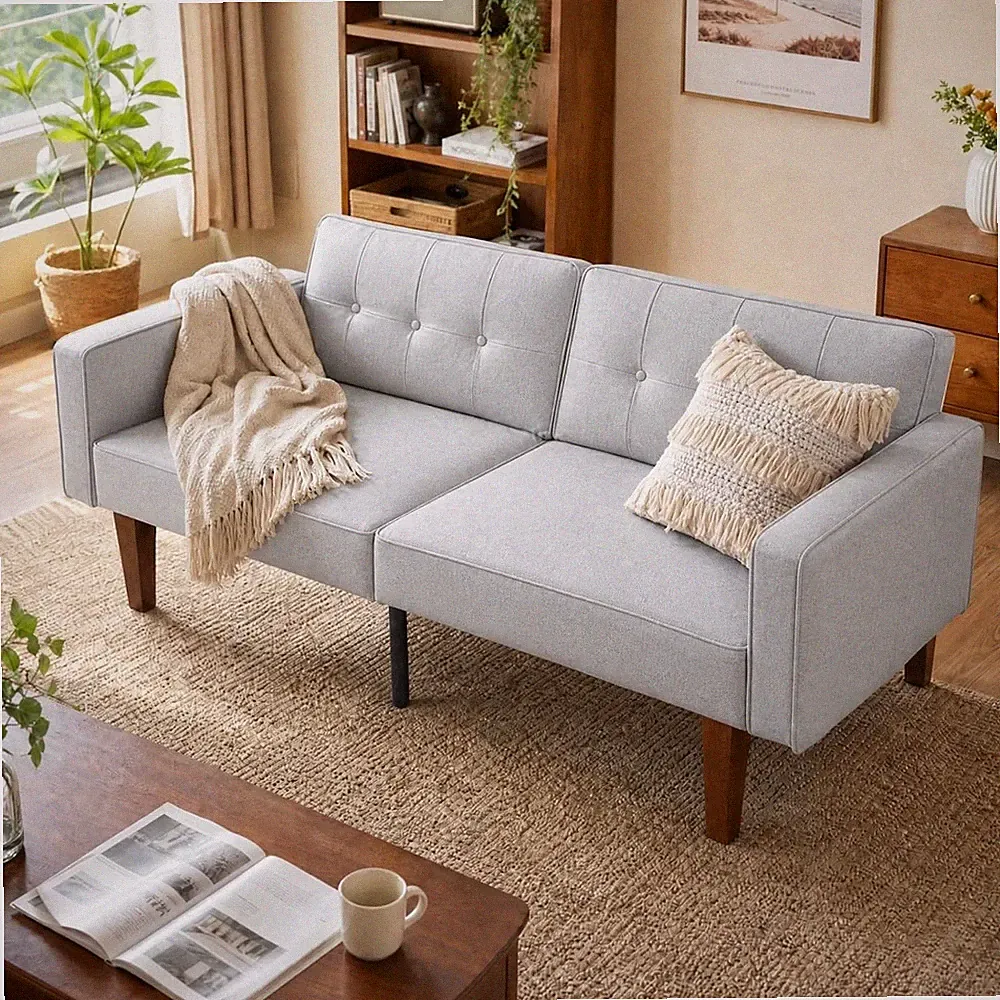 Aoowow 68.11" Convertible Futon Sofa Bed, Mid Century Modern Sleeper Couch Beds