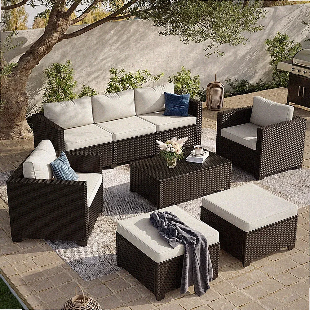 Aoxun 8 Piece Outdoor Patio Furniture Set 7 Seats Outdoor Sectional Thick