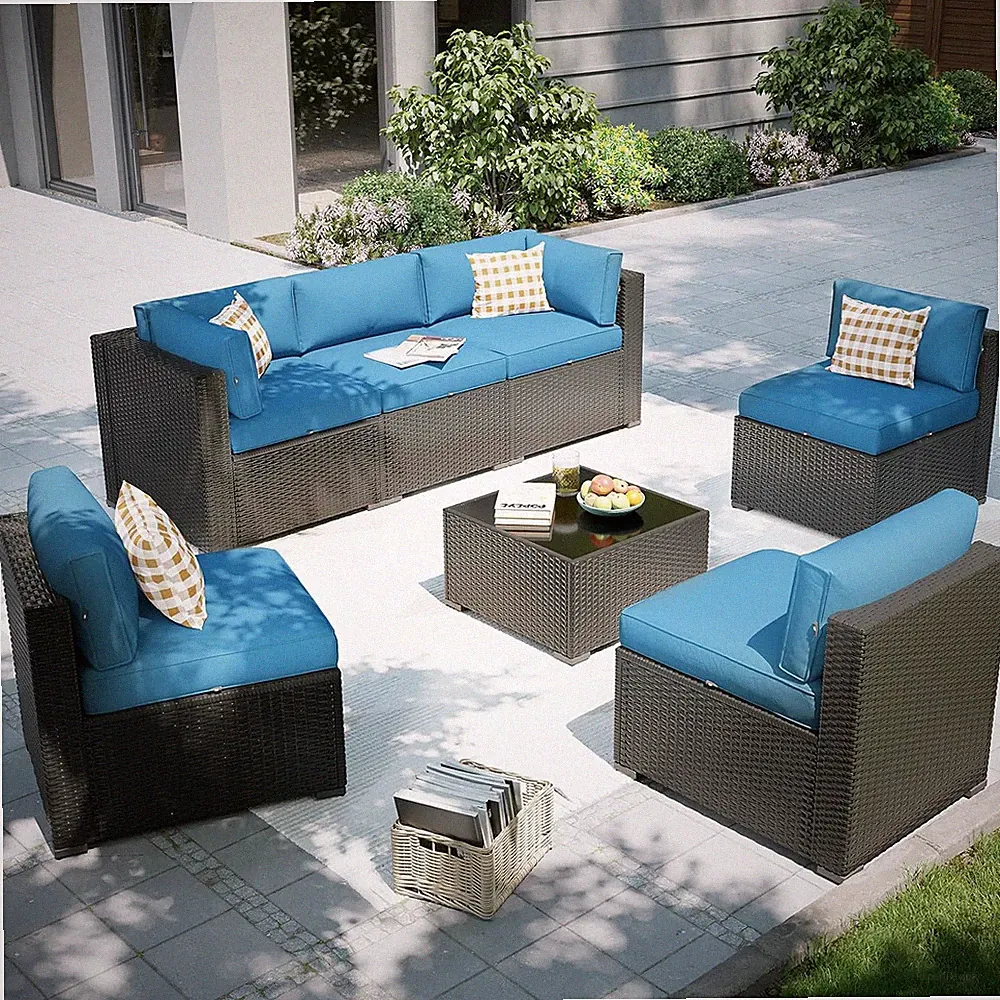 Aoxun Patio Furniture Set, 7 Piece Outdoor Sectional Sofas with Waterproof Cover