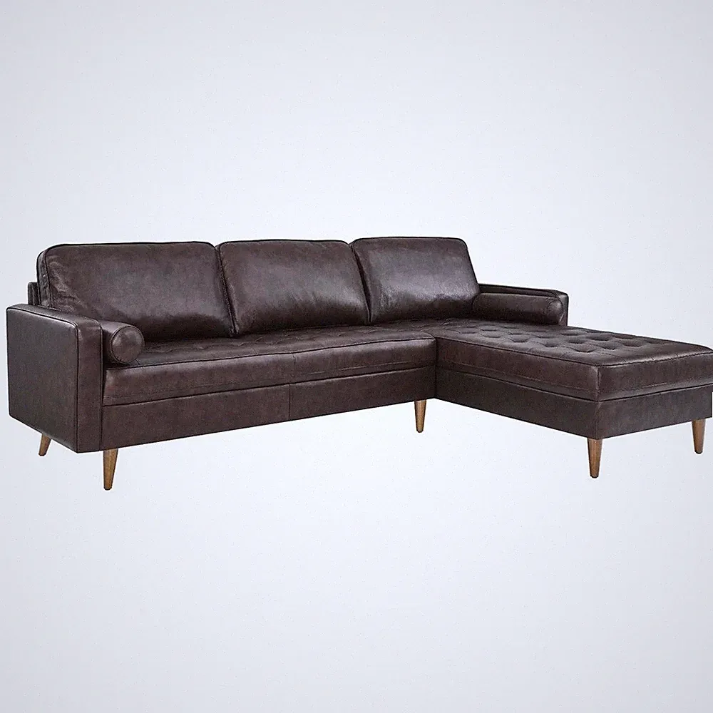 Apartment L-Sectional Biscuit Tufted Genuine Top Grain Leather/Match 98" x 65.5”