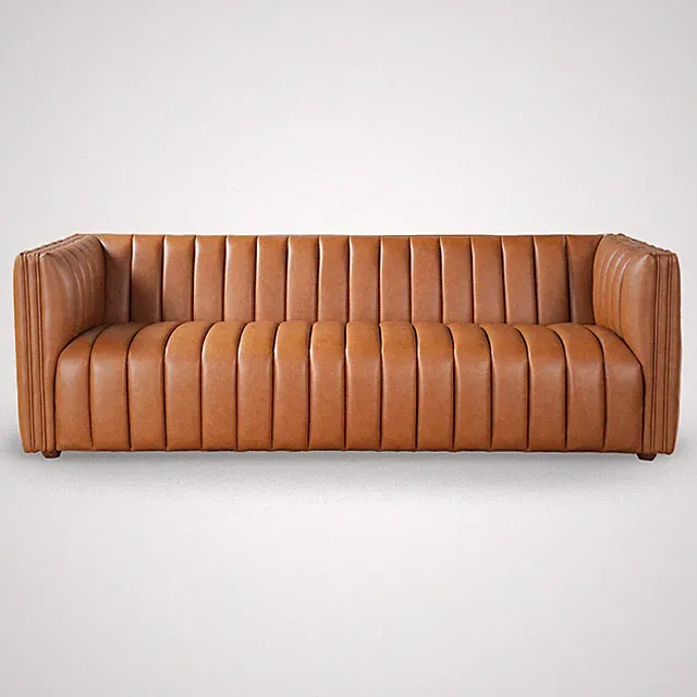 April Mid Century Modern Luxury Tight Back Cognac Leather Couch