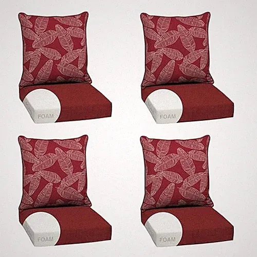 Arden Outdoor Foam Deep Seat Cushion Set, 4 4 Pack Red Leaf Palm Certi-Pur Foam