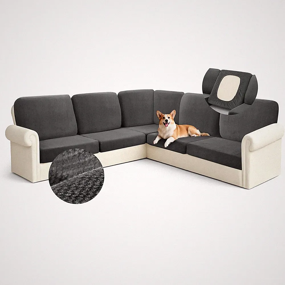 Arfntevss Sectional Couch Covers L Shape 5 Seat 6 Back Cushion Dark Gray