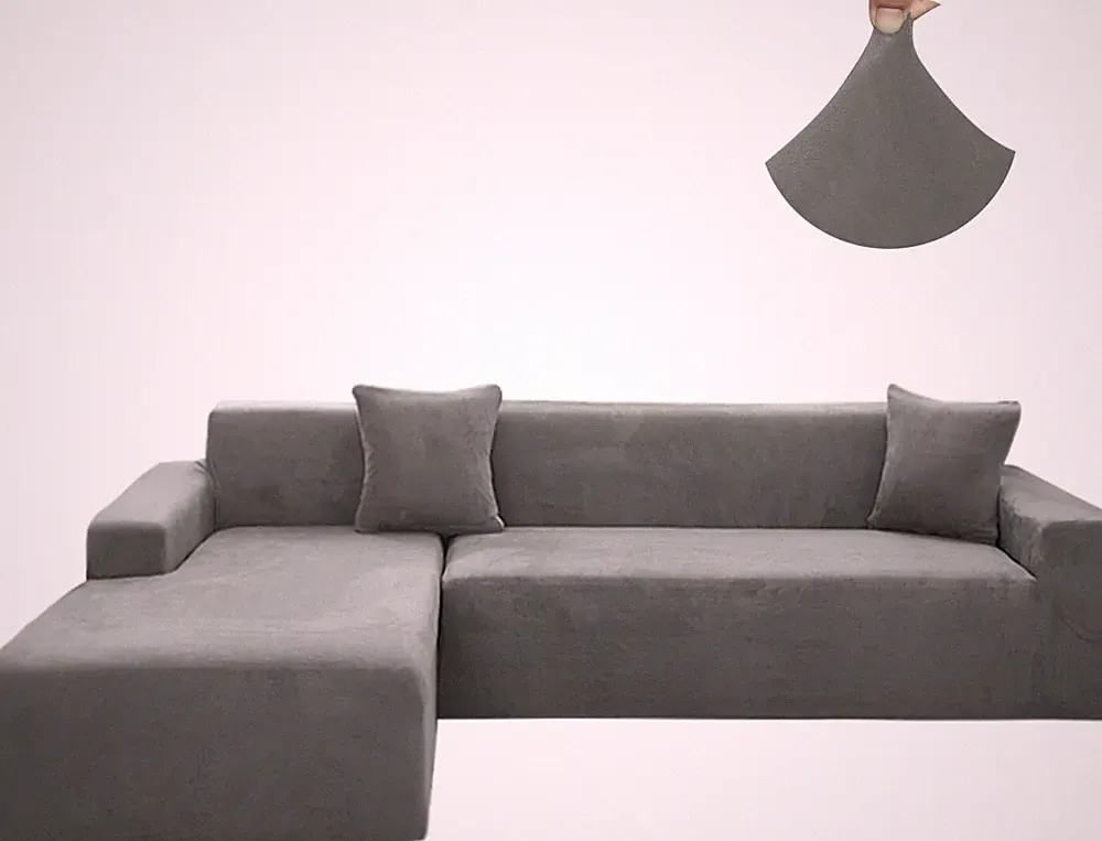 Arfntevss Velvet Gray Sectional Couch Covers for Sectional Sofa L Shape 2 Piece