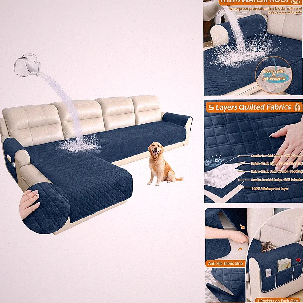 Arfntevss Waterproof L Shape Sectional Couch Covers Velvet Dark Blue X-Large
