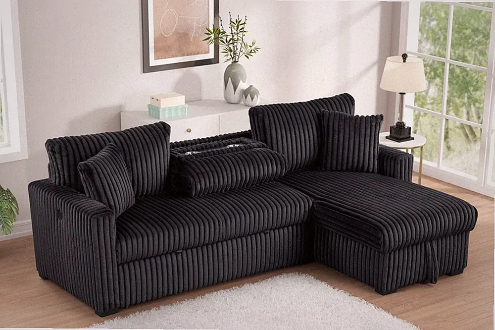 Aria Black Sectional With Pull-Out Bed & Storage Chaise **NEW ARRIVAL**