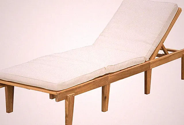 Ariana Acacia Wood Chaise Lounge with Cushion, Teak Finish