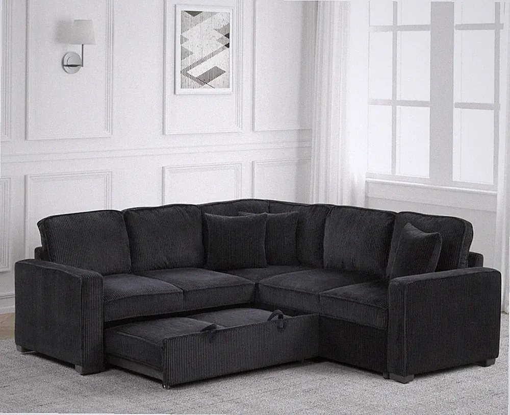Ariel Black Sectional With Pull-Out Bed