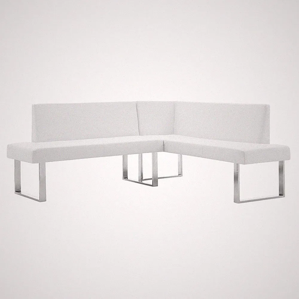 Armen Living Amanda Modern Fabric Sectional Sofa in White and chrome base