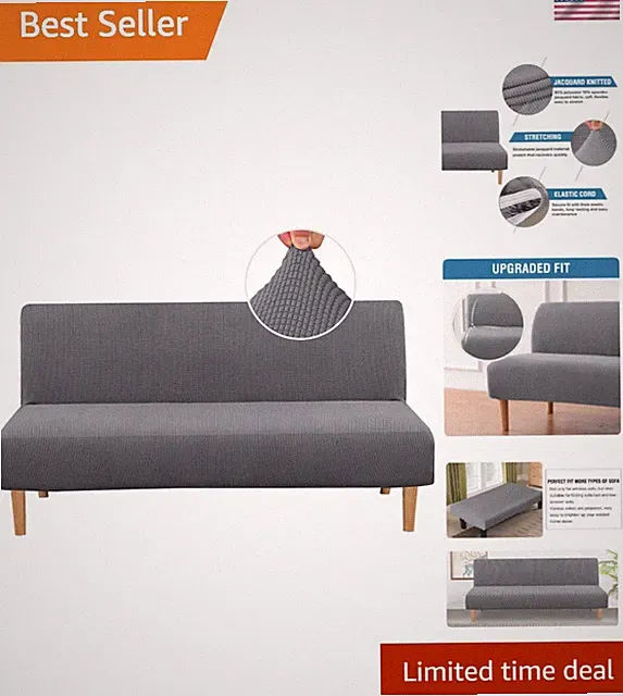 Armless Futon Cover Stretch Sofa Bed Slipcover Protector Elastic Feature Rich...