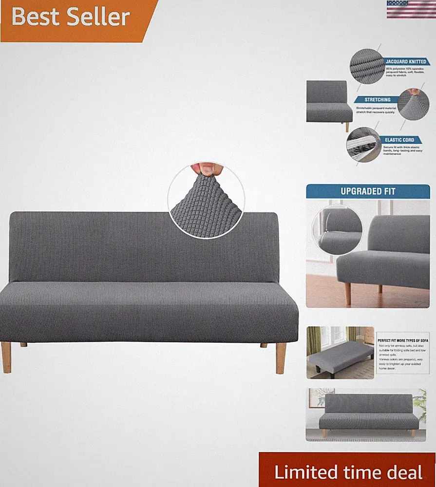 Armless Futon Cover Stretch Sofa Bed Slipcover Protector Elastic Feature Rich...