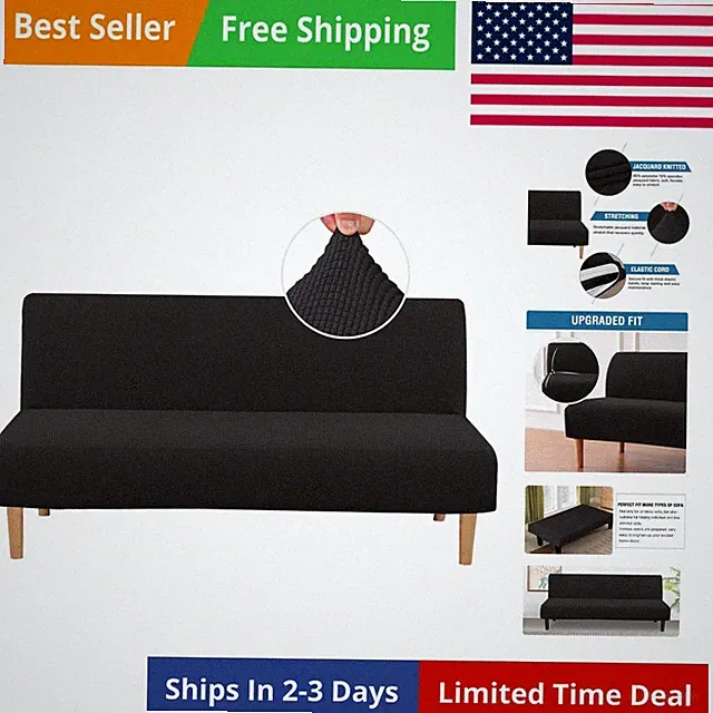 Armless Futon Cover Stretch Sofa Bed Slipcover Protector Elastic Feature Rich...