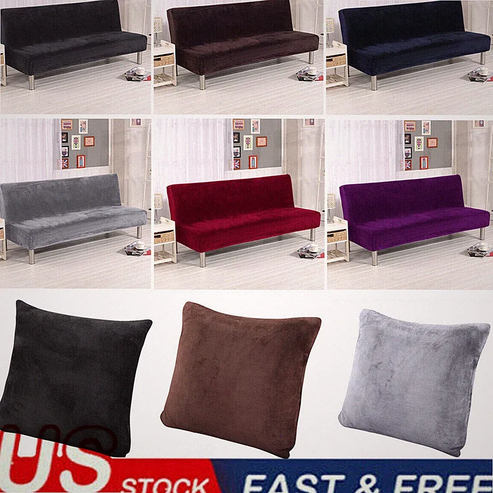 Armless Sofa Bed Cover Futon Full Size Thicker Plush Sofa Slipcover New