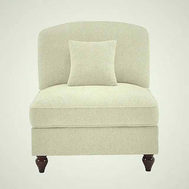 Armless Sofa Chenille W/1 Pillow -Beige+White