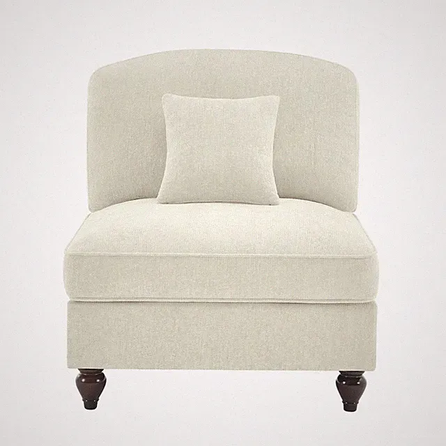 Armless Sofa Chenille W/1 Pillow -Beige+White