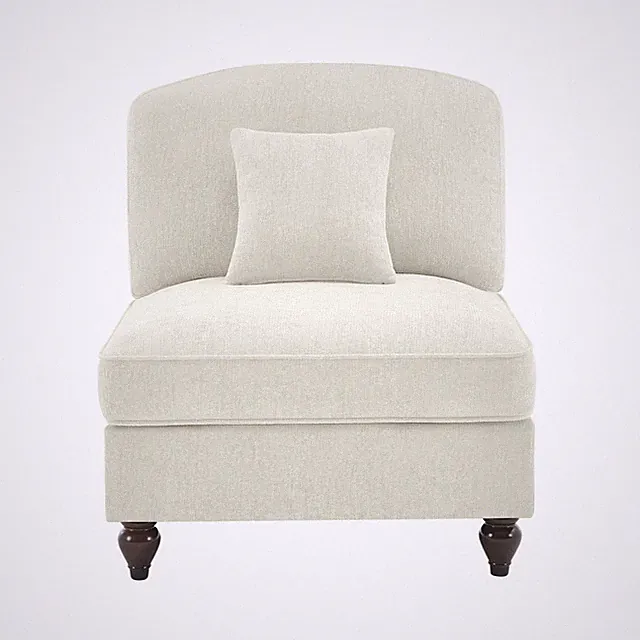 Armless Sofa Chenille W/1 Pillow -Beige+White