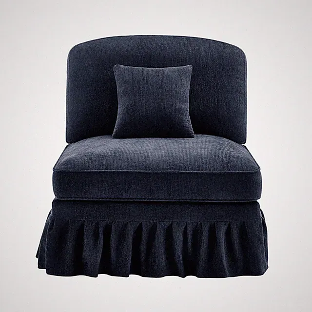 Armless Sofa Chenille W/1 Pillow -Blue