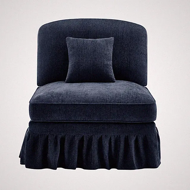 Armless Sofa Chenille W/1 Pillow -Blue