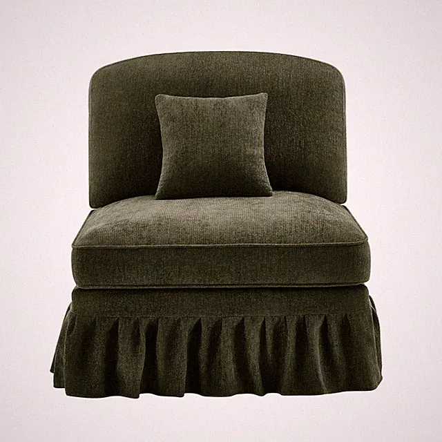 Armless Sofa Chenille W/1 Pillow -Green