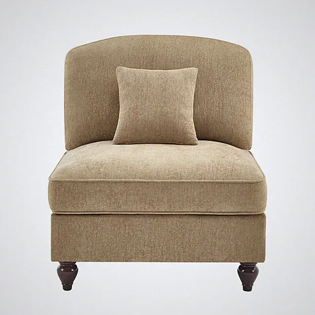 Armless Sofa Chenille W/1 Pillow -Light Coffee