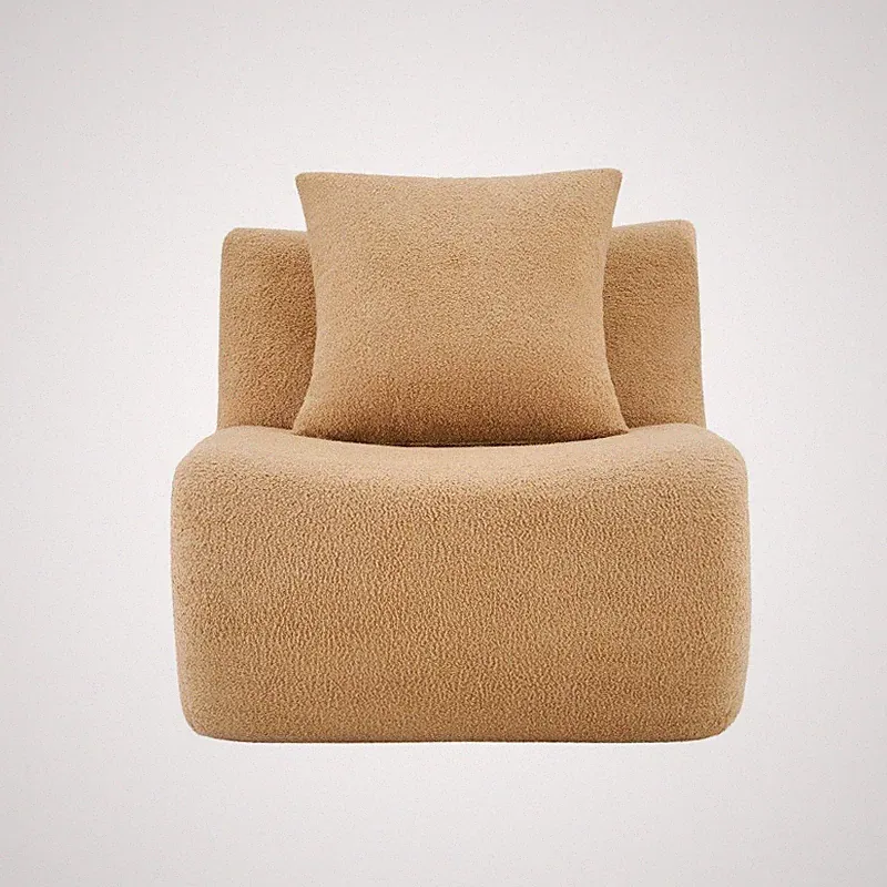 Armless Sofa W/Pillow Teddy Fabric-Camel Modular Sectional Sofa