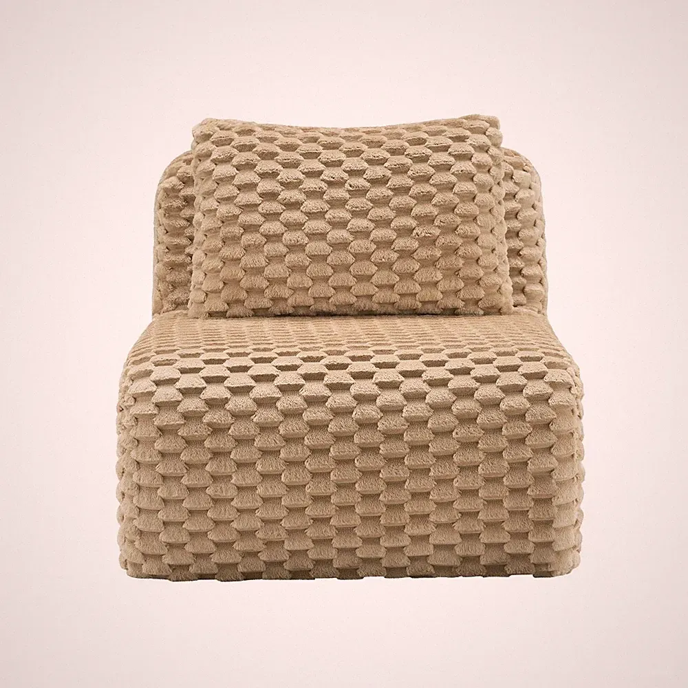 Armless Sofa with Pillow Flannelette Fabric Light Camel Couch Living Room