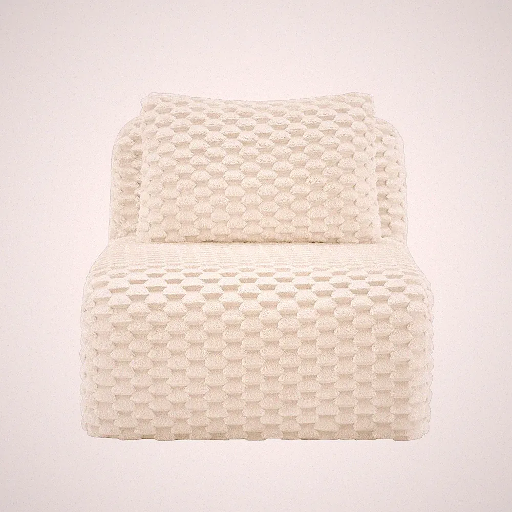 Armless Sofa with Pillow Flannelette Fabric White Couch Living Room