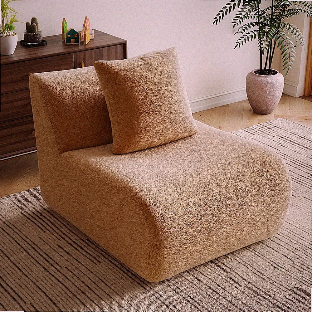 Armless Sofa with Pillow Teddy Fabric Camel Modular Sectional