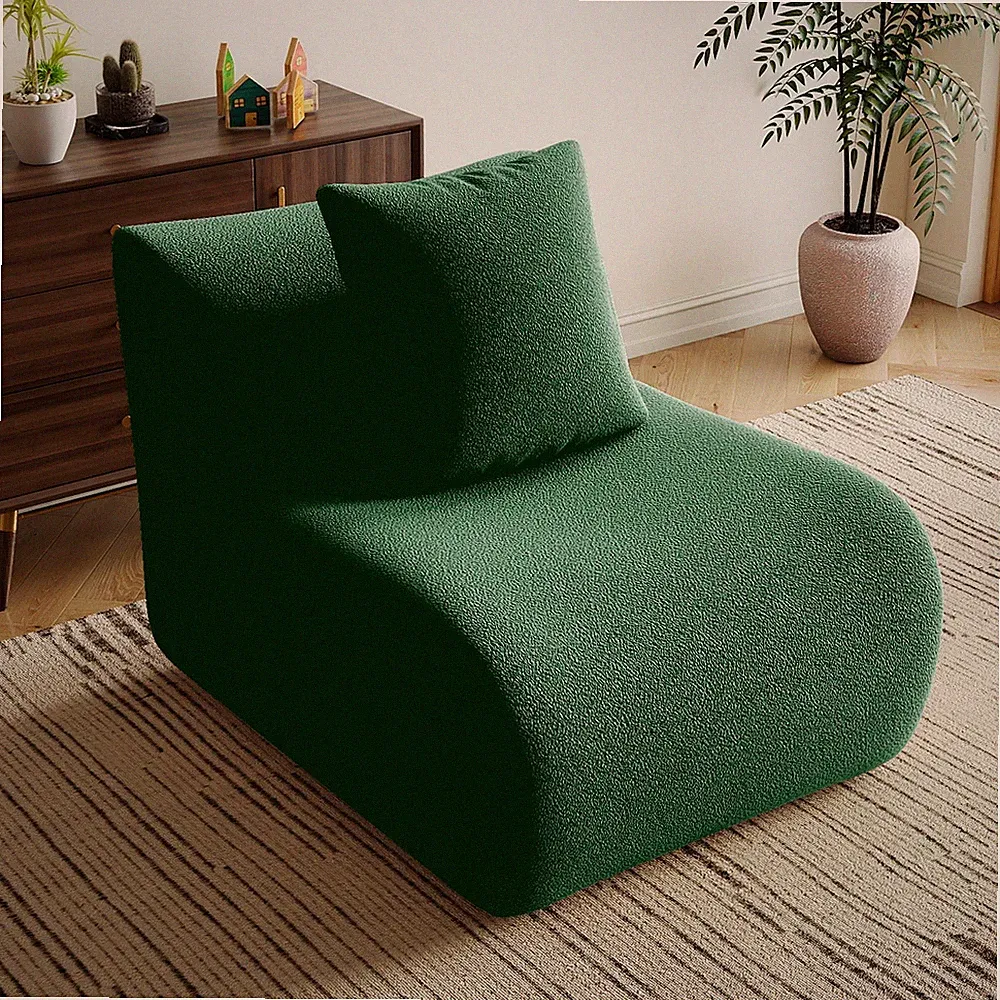 Armless Sofa with Pillow Teddy Fabric Green Modular Sectional