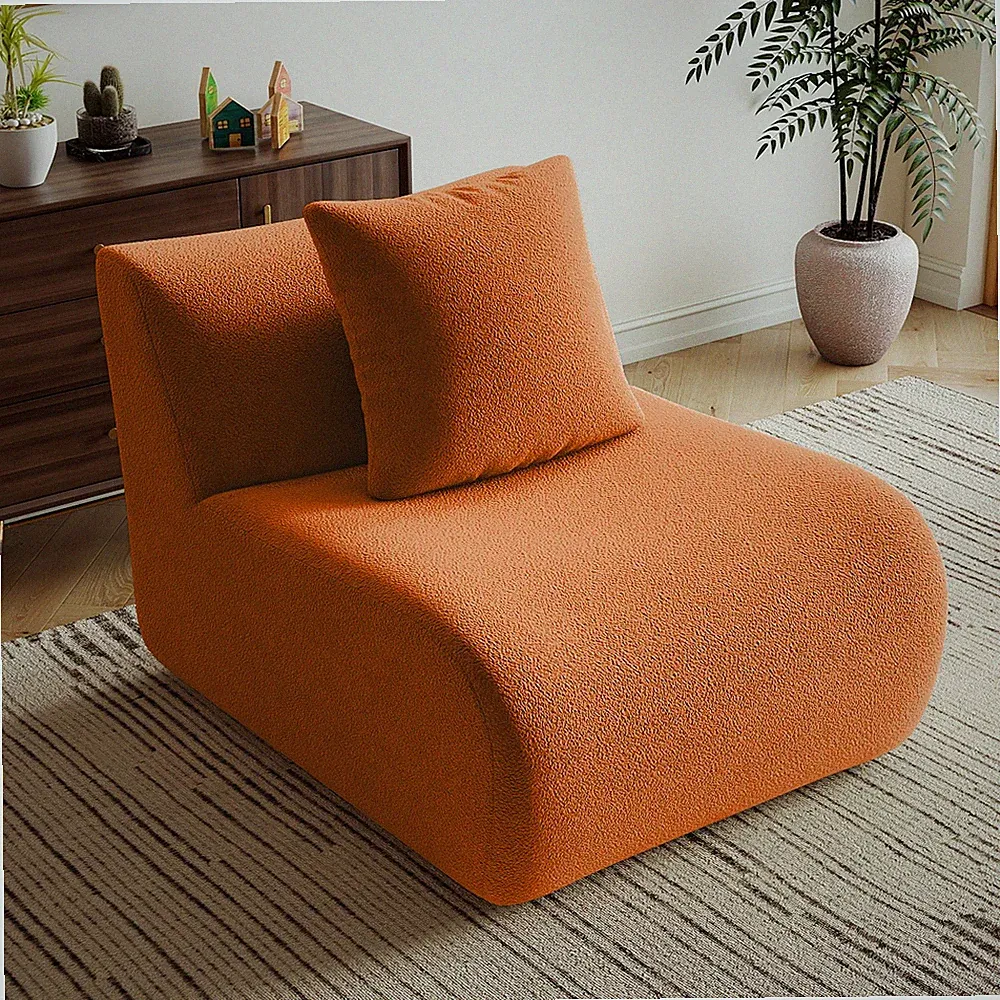 Armless Sofa with Pillow Teddy Fabric Orange Modular Sectional
