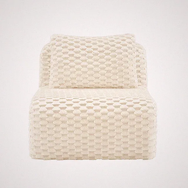Armless Sofa with Pillow, White Flannelette Fabric, 32.28" L