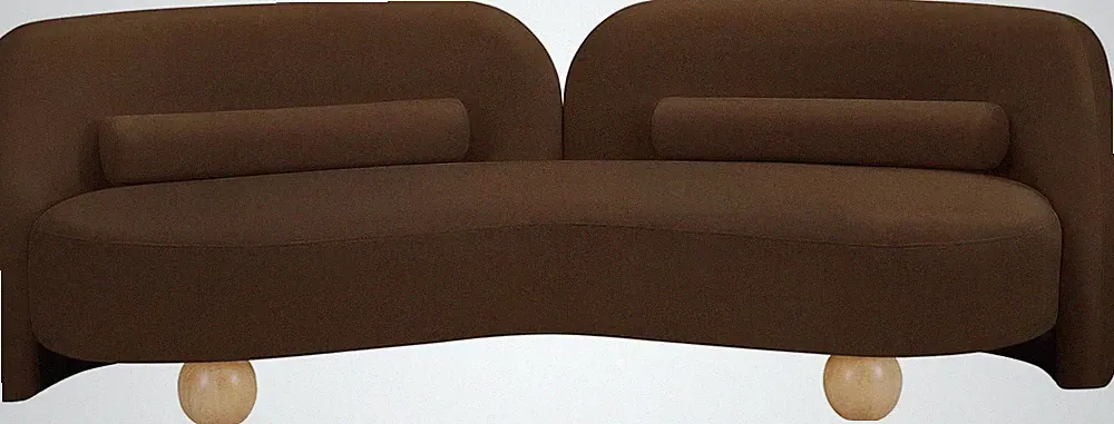 Art Deco Brown Velvet Sofa with Solid Wood Legs - 89" W, Elegant Design