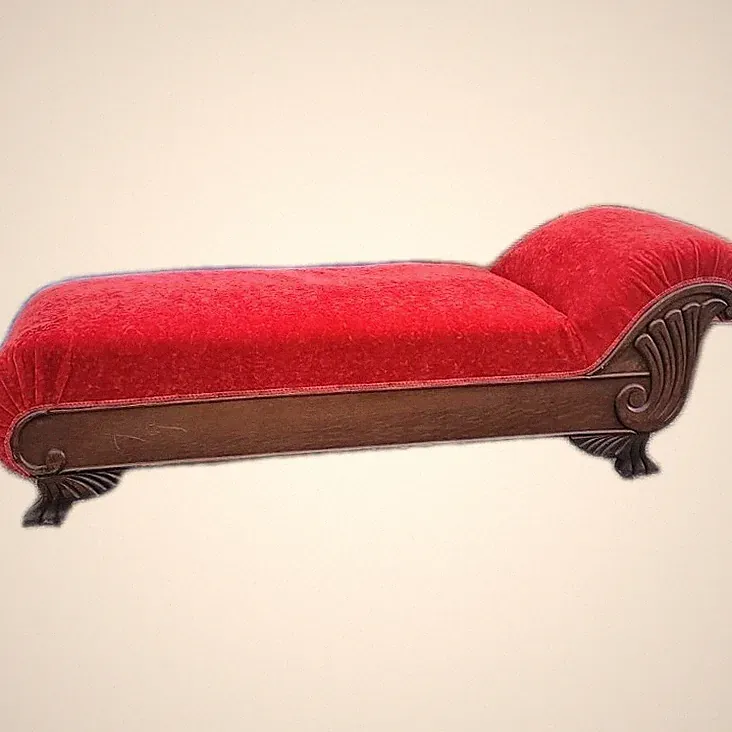 Art Deco Red Chaise Lounge Sofa, Antique 1920s
