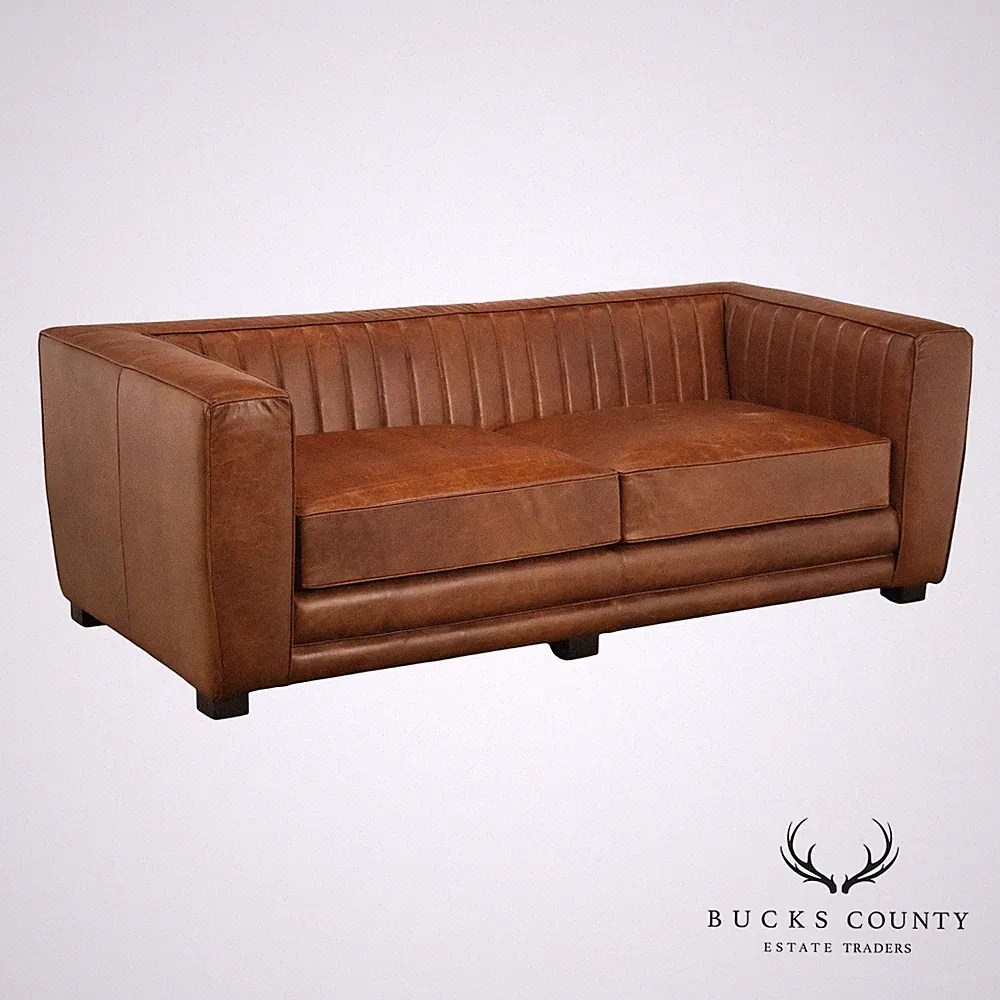 Art Deco Style Brown Leather Sofa