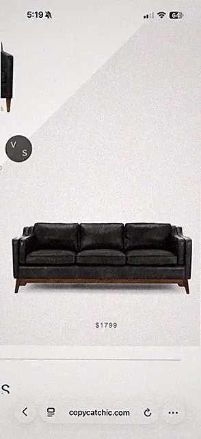 Article Three Seat Black Leather Sofa Couch With Wooden Legs