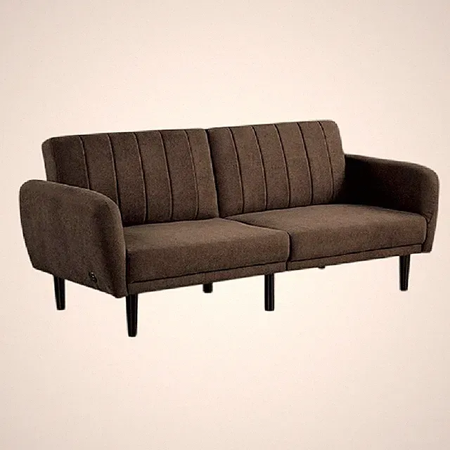 Arz Fold Out Futon Sofa Bed- Dark Brown- Retro Channel Tufted Back