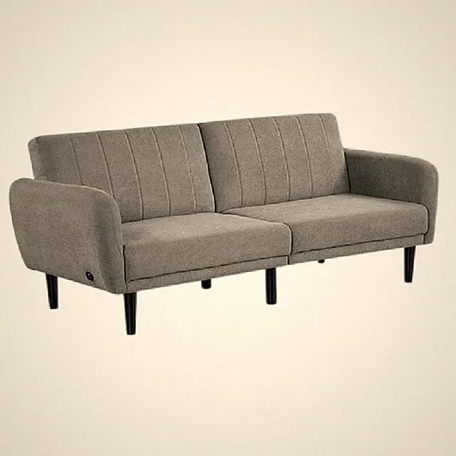 Arz Fold Out Futon Sofa Bed- Light Gray- Retro Channel Tufted Back