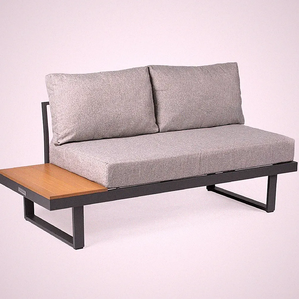 Ash & Ember Caspian Armless Sectional Loveseat with Grey Cushions and Side Table