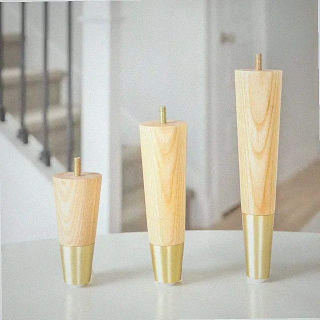 Ash Wood Gold Furniture Legs 4, 6, 8, 10, 12, 16 inch Feet Replacement Set of 4