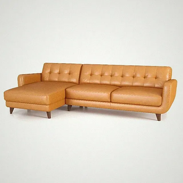 Ashcroft Davis Modern Top Leather Corner Sectional Couch in Tan