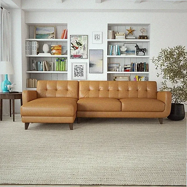 Ashcroft Elva Modern Top Leather Corner Sectional Couch in Brown