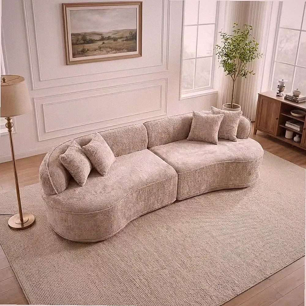 Asher Modern Oversized 114 In. 2-Piece Boucle Fabric Curved Compressed Sectional