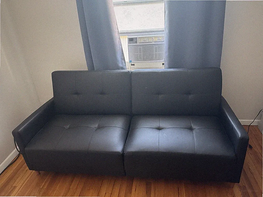 Ashley Furniture Andora Futon Couch – Black Faux Leather Sleeper Sofa Like