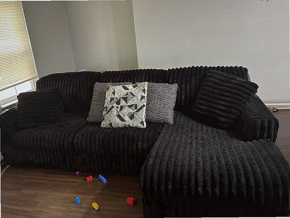 Ashley Furniture Black Corduroy Sectional Chaise Cushions 4-Seat 120in