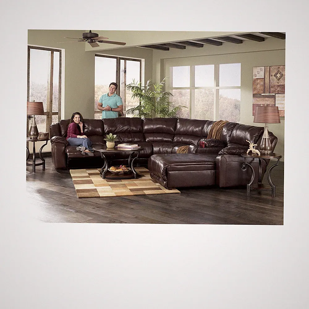 Ashley Furniture Brown Leather Sectional Sofa, Traditional 6-Seat